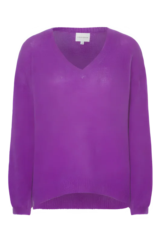 Silja v neck knit deep purple - American Dreams - Truien / Vesten
