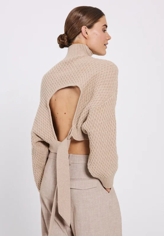 Mathilde bow knit top beige - NORR Truien / Vesten