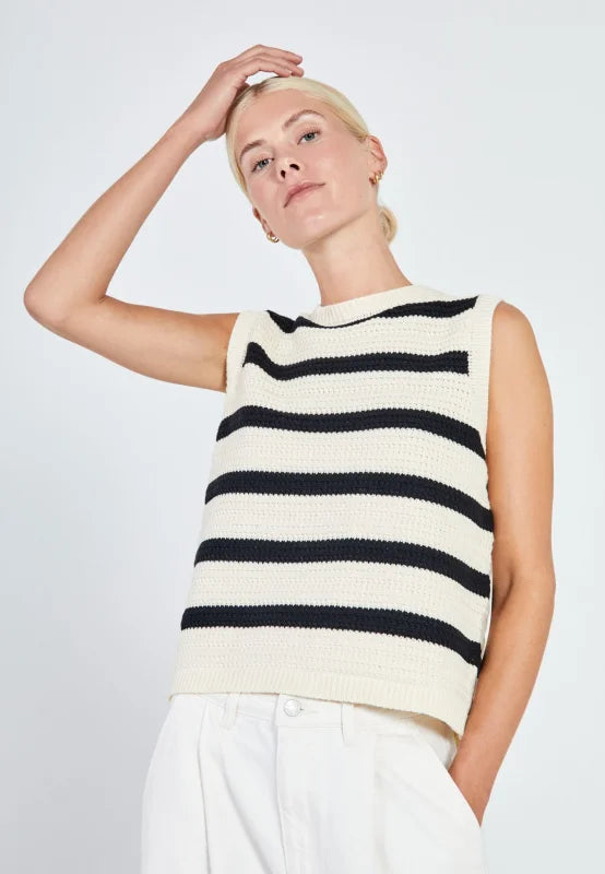 Stilla blocking knit tank black stripe - NORR Tops